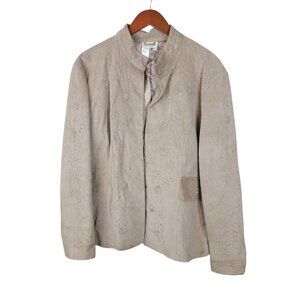 Coldwater Creek Suede Leather Jacket Size XXL Coat top Embroidered Vintage